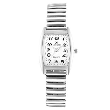 Imagem de Lancardo Relógio de pulso feminino masculino com pulseira elástica grande número mostrador pulseira elástica relógio retangular relógios para homens mulheres fácil de ler, Feminino, prata, Movimento de quartzo