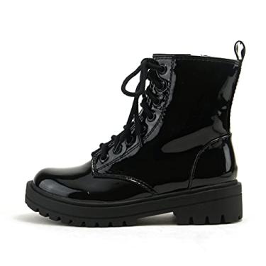 Imagem de Soda FIRM – Bota de cano curto com sola de lug com cadarço e zíper lateral, Patente preta, 9