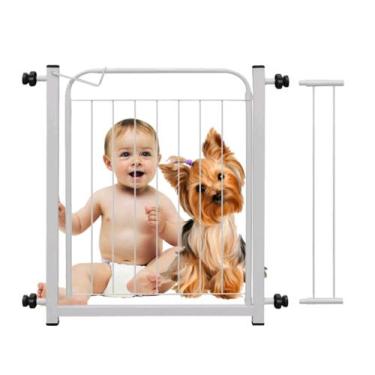 Imagem de Portão Proteção Pet Cachorro 69 A 84 Cm + Extensor Criança Cães Branco
