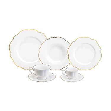 Imagem de Aparelho de Jantar 42 Peças de Porcelana Maldivas Branco com Fio Dourado - Wolff