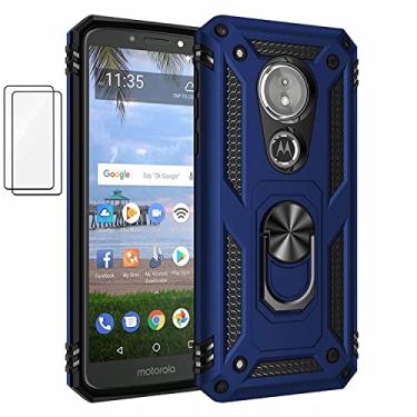 Imagem de Capa para Motorola Moto G6 Play Capinha com protetor de tela de vidro temperado [2 Pack], Case para telefone de proteção militar com suporte para Motorola Moto G6 Play (Azul)