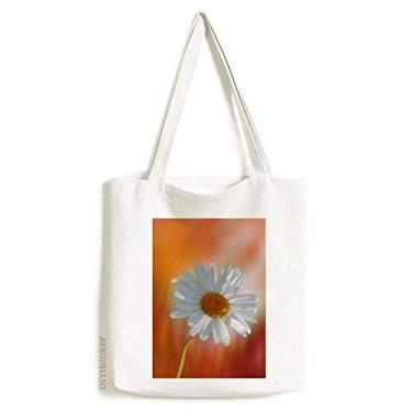 Imagem de Sacola de lona com lindas flores brancas escuras, bolsa de compras casual