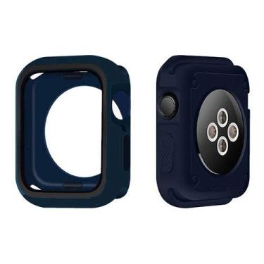 Imagem de Capa Case Capinha Bumper Proteção Silicone Furos Azul Preto, Compatível com Apple Watch 44mm
