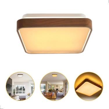 Imagem de Painel Plafon Timber Led 28X28 Sobrepor 12W Borda Amadeirada