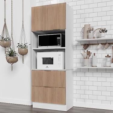 Imagem de Torre Quente 2 Portas 2 Gavetas 2 Nichos para Forno e Microondas com Rodapé Ipanema Cabecasa Madeiramadeira Acácia/branco