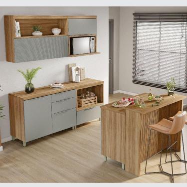 Imagem de Cozinha 6 Peças 4 Portas 7 Gavetas Ripado Painel Ilha Marquesa 100 MDF