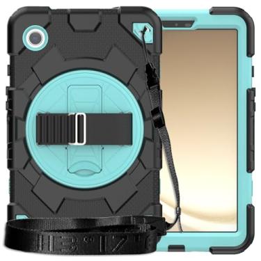 Imagem de Capa de TPU resistente à prova de choque para Samsung Galaxy Tab A9 8,7 polegadas modelo 2023 (SM-X110/X115) Capa protetora robusta à prova de quedas suporte giratório de 360° + alça de ombro (preto + azul)
