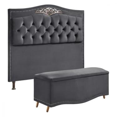 Imagem de Conjunto Cabeceira e Cal�adeira Holanda 90cm - Veludo Speciale Home