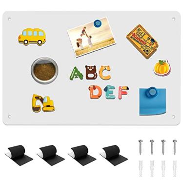 Imagem de Quadro magnético, visor magnético, 44,5 cm de largura x 30,5 cm de altura, para ímãs e quadro de avisos - Vem com fita de bloqueio duplo para facilitar a suspensão (branco)