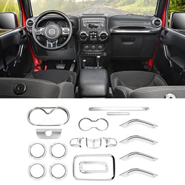 Imagem de RAZPOY JK Kit de acabamento interno de 18 peças, acabamento de volante e capa de mudança de marcha, acabamento de ventilação de ar condicionado compatível com Jeep Wrangler JK 2011-2017, 4 portas, cromado