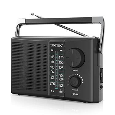 Imagem de Rádio AM FM portátil com melhor recepção LEOTEC, alimentado por pilha ou alimentação CA, alto-falante grande, botão de afinação grande, mostrador transparente, conector de fone de ouvido para presente