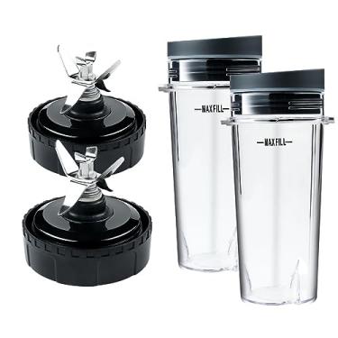 Imagem de Conjunto de 2 lâminas de liquidificador de 6 quilhas e copos de dose única 473 ml peças de reposição compatíveis com liquidificador profissional de smoothie Nutri Ninja BL770 BL771 BL772 BL740 BL780 BL660 BL663