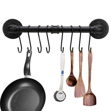 Imagem de Sumnacon Rack de panela industrial de 40,6 cm com 8 ganchos, trilho de metal montado na parede, utensílio de cozinha, tampa de panela, organizador de armazenamento/suporte de utensílios de cozinha com