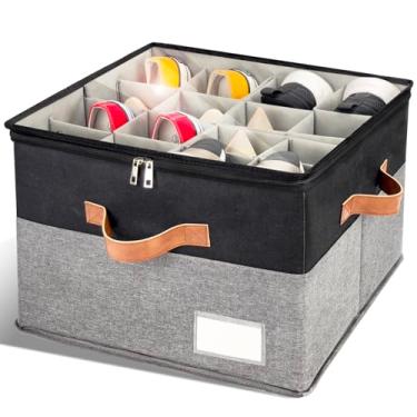 Imagem de RONCHIL Organizador de sapatos para armário, caixas de armazenamento de sapatos dobráveis com capa transparente, suporte para sapatos que economizam espaço com 4 alças, recipientes grandes ajustáveis