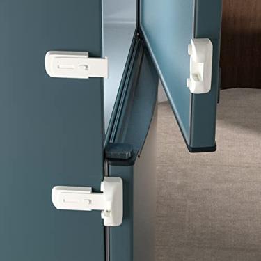 Imagem de Pacote com 2 fechaduras de geladeira à prova de crianças, trava de porta de geladeira e freezer para manter fechada, trava de porta de geladeira para crianças e selos envelhecidos, fácil de instalar e