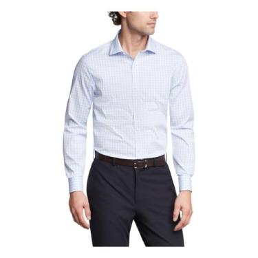 Imagem de Tommy Hilfiger Camisa social masculina Slim Fit Essentials, Pássaro azul, 17.5" Neck 36"-37" Sleeve