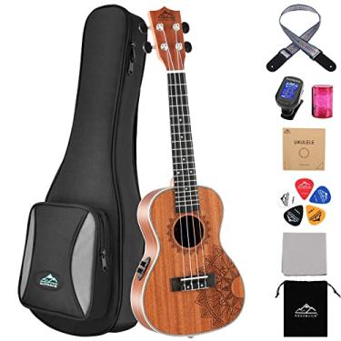 Imagem de EASTROCK Ukulele de concerto Ukelele Sapele para iniciantes Equalizador Elétrico Embutido Kit de Embalagem Grande de 58 cm. Ukulele Ukalalee Adequado para adultos, iniciantes. (23-Sapele-EQ)