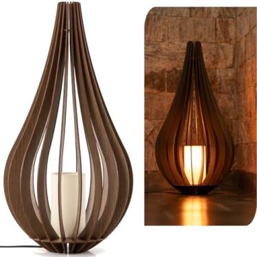 Imagem de Luminária De Chão Adhara 60 Cm Abajur Madeira MDF Rústico Para Sala Quarto Consultório Bivolt Com Cúpula Interna
