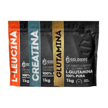 Imagem de Soldiers Nutrition, Kit: Creatina Monohidratada 1kg + Glutamina 1kg + Leucina 1kg - 100% Puro Importado - Soldiers Nutrition