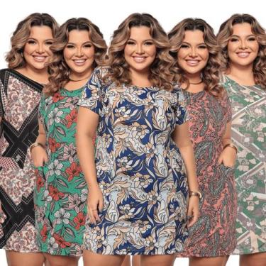Imagem de Kit 5 Vestido Plus Size Básico com Bolso Estampado Versátil - Felicity