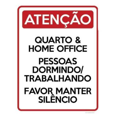 Imagem de Kit 3 Placas Atenção Quarto Home Office Faça Silêncio - Sinalizo