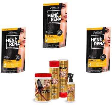Imagem de Hene Em Gel Rena Preto Natural 03x180gr Pouch+Brilho Magico Agua de Ar