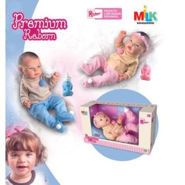Imagem de Kit Bebê Gêmeos Reborn 100% Silicone Com Pijama + Mamadeira - Milk Bri