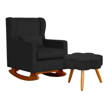 Imagem de Poltrona C/ Puff Balanço Amamentação Aurora Suede Preto - LM DECOR