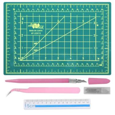 Imagem de Kit Mini Base de Corte A5 Estilete Pinça Régua Patchwork Scrapbook - L