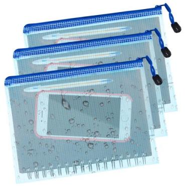 Imagem de Kit 3 Pasta Porta Documento Papéis A4 Divisória Zíper Malote - Hxt, Az