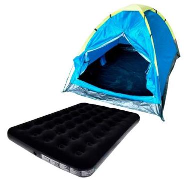 Imagem de Barraca 3 Pessoas Iglu Tela Mosqueteira + Colchão Inflável Casal Preto