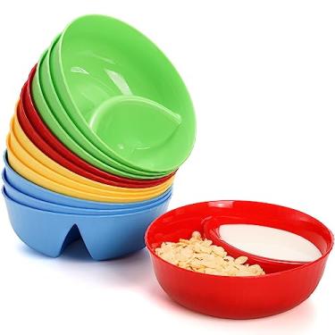 Imagem de Okllen Conjunto de 12 tigelas de cereais anti-encharcado, tigela de plástico dividida para batatas fritas e molho, tigela de lanche separada molho prato para sorvete, iogurte e frutas vermelhas, nunca encharcado e mantém crocante, 4 cores