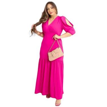 Imagem de Gior Style Vestido longo feminino tecido duna não amassa com abertura 