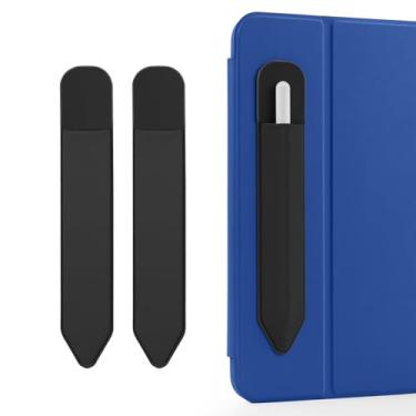 Imagem de DTTO Suporte de lápis para Apple Pencil 2ª e 1ª geração, capa para Apple Pencil Pro e USB-C, bolsa protetora ultrafina elástica com adesivo anexado ao iPad, 2 peças, preto