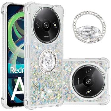 Imagem de Monwutong Capa de ajuste fino para Redmi A3, capa de silicone com glitter líquido efeito areia movediça com suporte, capa de proteção de tela e câmera para Redmi A3, WTZH prateado