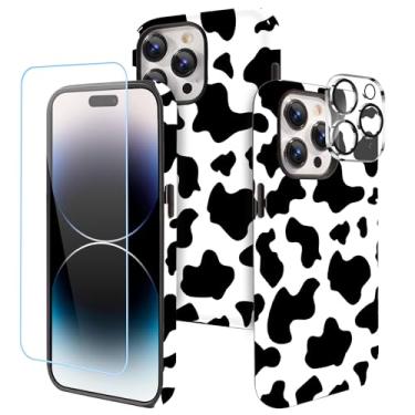 Imagem de LOQUPE Projetada para iPhone 14 Pro Max de 6,7 polegadas - Capa híbrida de policarbonato + TPU resistente, leve, fina, à prova de choque, capa protetora para mulheres, linda estampa de vaca