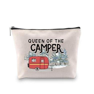Imagem de Bolsa de maquiagem Queen of the Camper, acampamento ao ar livre, novidade cosmética para trailer, presente feliz para trailer, Bege
