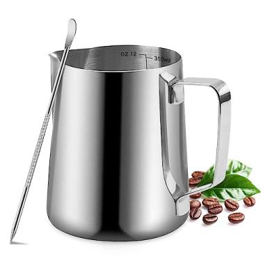 Imagem de Milk Frothing Pitcher - 12oz/350ml Milk Frother Cup Stainless Steel Jug Steaming Pitcher, Milk Coffee Cappuccino Latte Art Barista Steam Pitchers Milk Jug Cup with Decorating Pen
