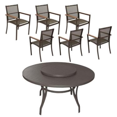 Imagem de Jogo De Mesa 1,40m 6 Cadeiras Alumínio área Externa Interna Marrom