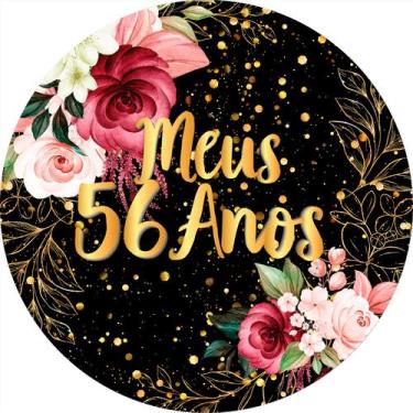 Imagem de Painel De Festa Redondo 1,50x1,50 - Meus 56 Anos Floral 091 - Via Core