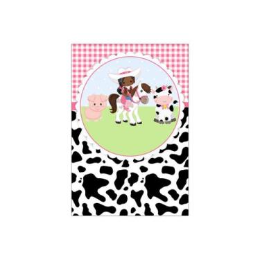 Imagem de Painel De Festa Vertical 1,50 x 2,20 - Vaqueira Rosa com Animais 066 -