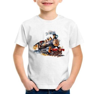 Imagem de Camiseta Infantil Trem Watercolor - Foca na Moda, Branco, 2