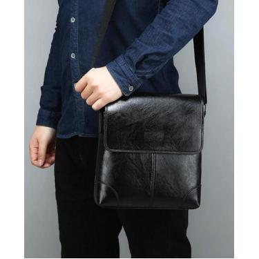 Imagem de Bolsa carteiro masculina business em P.U Ecológico - Preto - YIDA