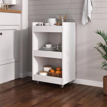 Imagem de Carrinho de Chão Gabinete Lume Armário Multiuso Organizador Banheiro com Rodízios Nicho Branco