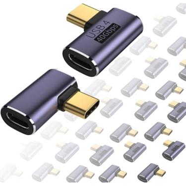 Imagem de ShineeKee Adaptador USB C de ângulo reto de 90 graus, transferência de dados de 40 Gbps, USB 4.0/Thunderbolt 4 tipo C, extensor de conector macho para fêmea para celular, interruptor, deck a vapor,