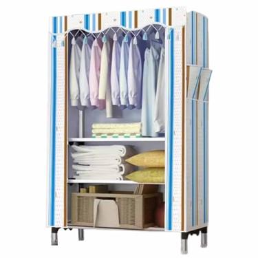 Imagem de Guarda-roupa Armário de guarda-roupa de grande capacidade moderno simples armário de pano tubo de aço engrossado armazenamento sólido pendurado armário resistente e durável armário