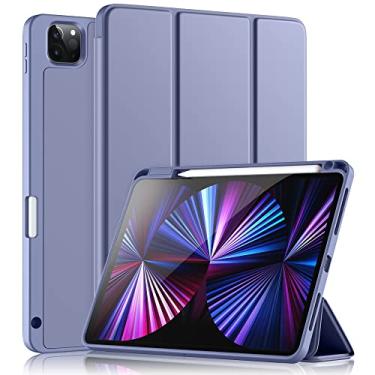 Imagem de Wenlaty Capa compatível com iPad Pro de 11 polegadas 4ª/3ª/2ª geração com suporte para lápis, para iPad 11 Pro 2022/2021/2020, capa protetora fina com três dobras com TPU macio, despertar/hibernar