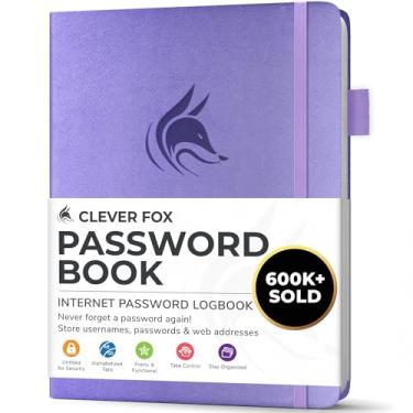 Imagem de Clever Fox Livro de senhas com abas alfabéticas. Diário de registro do organizador de endereços da Internet. Guardador de senha de bolso pequeno para logins de sites (lavanda)
