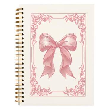 Imagem de ULEGIE Caderno Coquete com laço rosa, caderno formal, caderno feminino, caderno de estética rosa, acessórios de mesa rosa para mulheres, material de escritório, caderno espiral de capa dura, 14 x 20