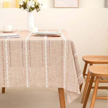 Imagem de SIELUNO Toalha de mesa retangular, toalha de mesa rústica, de algodão, linho resistente, impermeável, sem vincos, para cozinha e sala de jantar - retângulo de café leve vazado, 137 x 178 cm, 4 a 6
